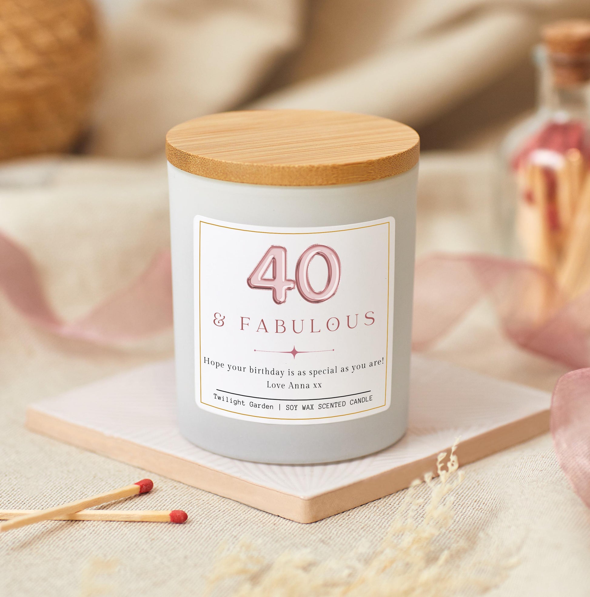 40 and Fabulous, 40th Birthday Gifts for Women, Forty & Fabulous, 40th Birthday Personalised Candle, Funny Candle for Friends 40th, Auntie Gift, Gift under 20, Gift under 30, Sister Gift, Best Friend Personalised Gift