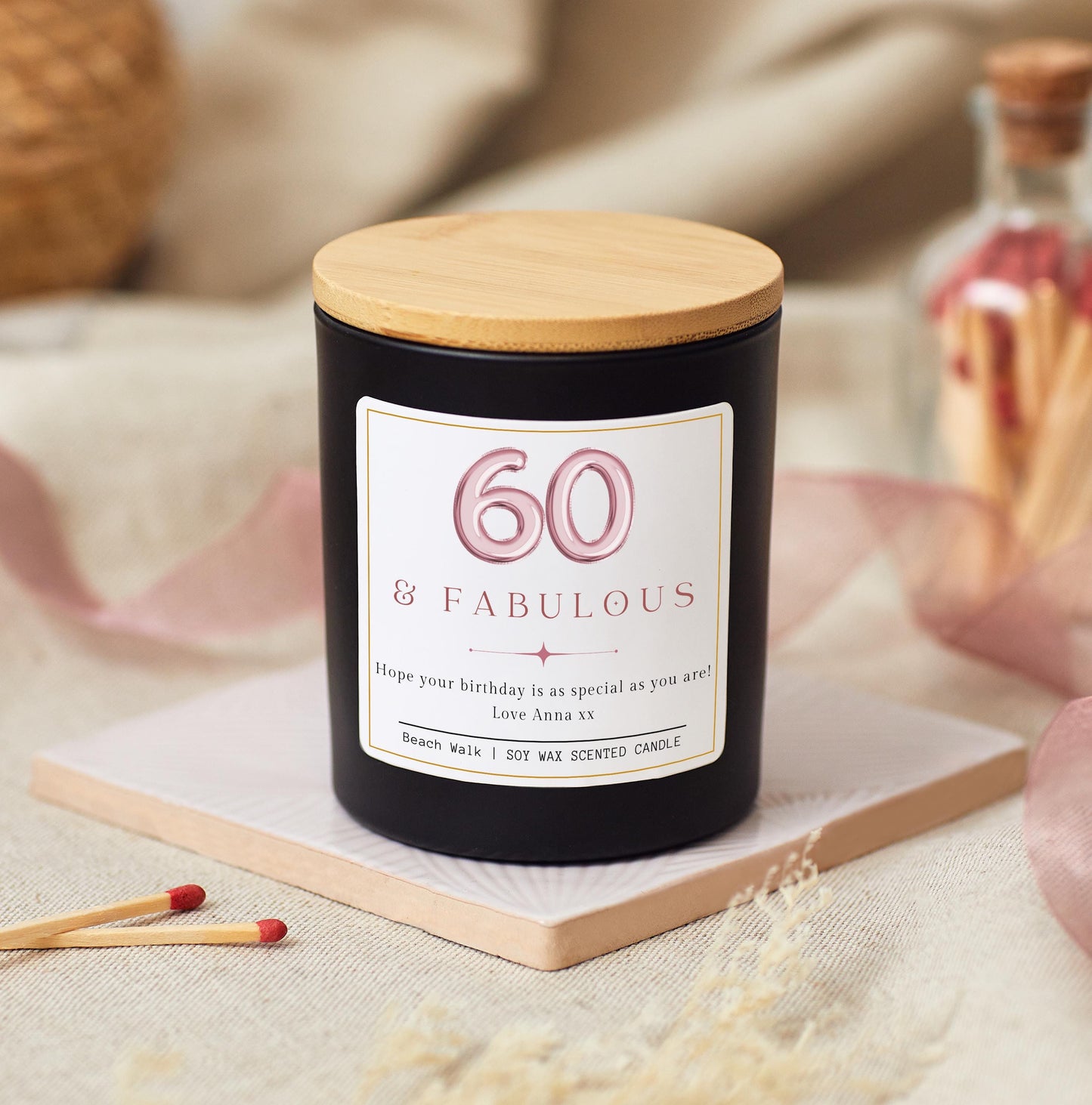 60 and Fabulous, 60th Birthday Gifts for Women, Sixty & Fabulous, 60th Birthday Personalised Candle, Funny Candle for Friends 60th, Auntie Gift, Gift under 20, Gift under 30, Sister Gift, Best Friend Personalised Gift