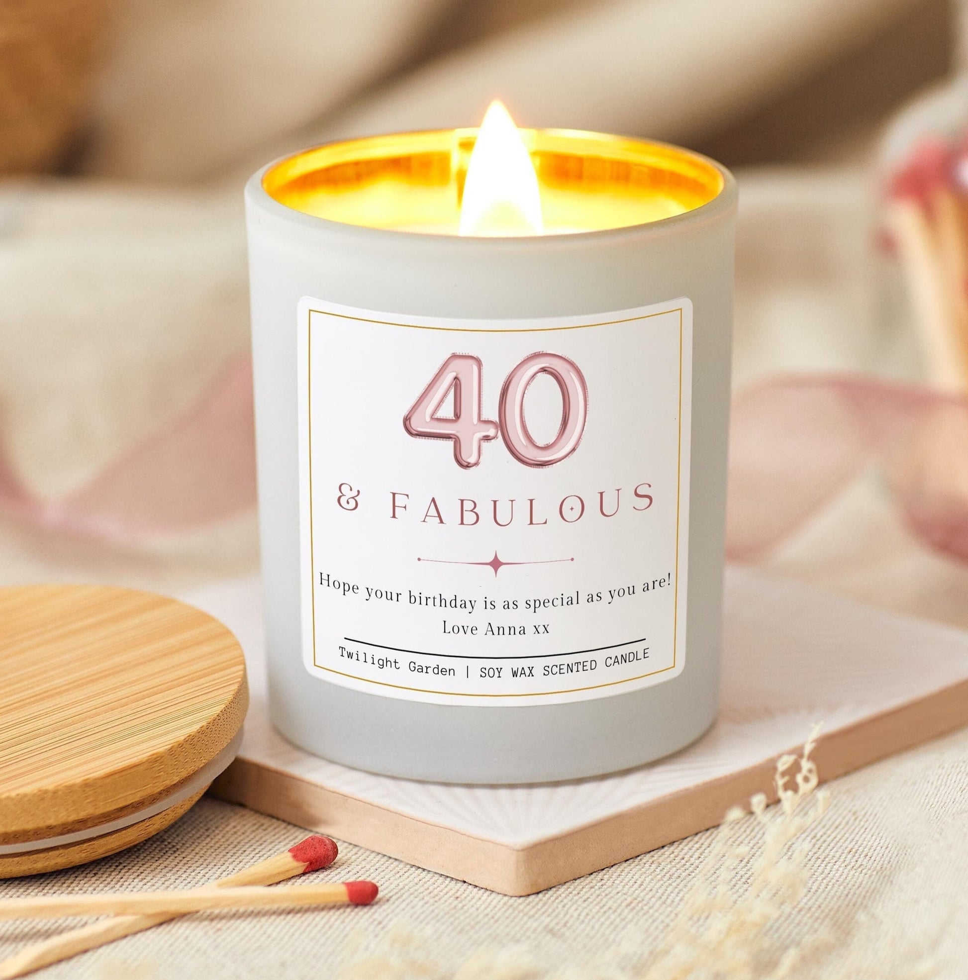 40 and Fabulous, 40th Birthday Gifts for Women, Forty & Fabulous, 40th Birthday Personalised Candle, Funny Candle for Friends 40th, Auntie Gift, Gift under 20, Gift under 30, Sister Gift, Best Friend Personalised Gift