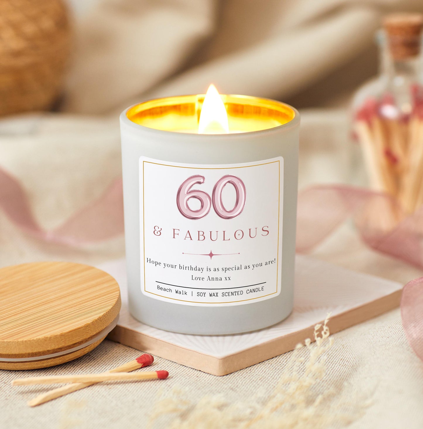 60 and Fabulous, 60th Birthday Gifts for Women, Sixty & Fabulous, 60th Birthday Personalised Candle, Funny Candle for Friends 60th, Auntie Gift, Gift under 20, Gift under 30, Sister Gift, Best Friend Personalised Gift