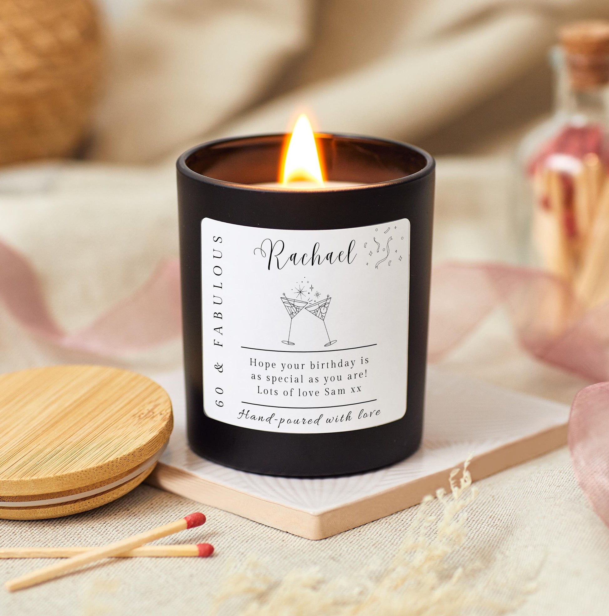 60 and Fabulous, 60th Birthday Gifts for Women, Mum, Friend, Colleague, Sixty & Fabulous, 60th Birthday Personalised Candle, Funny Candle for Friends 60th, Auntie Gift, Gift under 20, Gift under 30, Sister Gift, Best Friend Personalised Gift