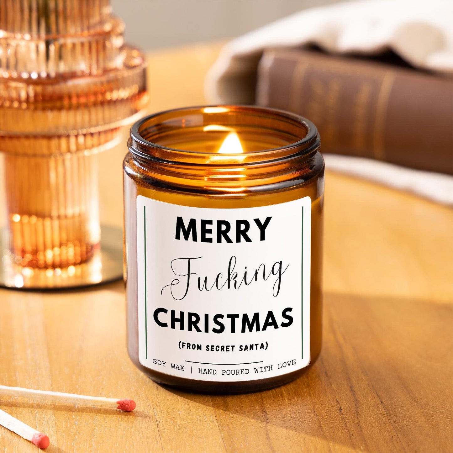 Merry Fucking Christmas Anti Christmas Candle Gift, Unique Secret Santa Gifts, Funny Xmas Holiday Candles, Funny Slogan Joke Rude Christmas Candle Stocking Filler Present for Friend Wanky Candle, Fun Scented Candle