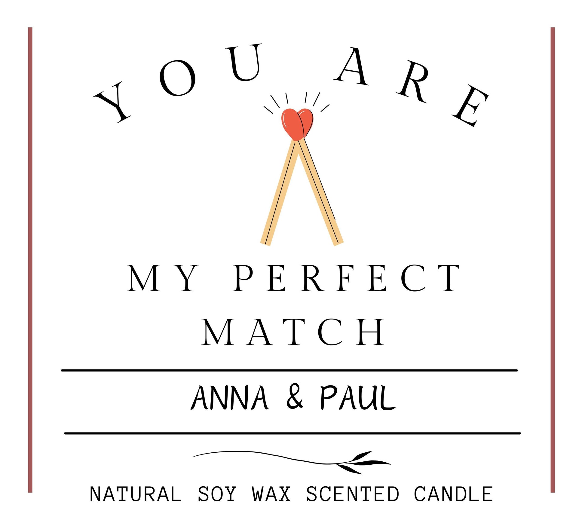 Valentine’s Day Personalised Candle Gift, You Are My Perfect Match Cute Gift for Her, Gift for Boyfriend, Present for Girlfriend, Couples Custom Candle Gift, Romantic Present for Wife