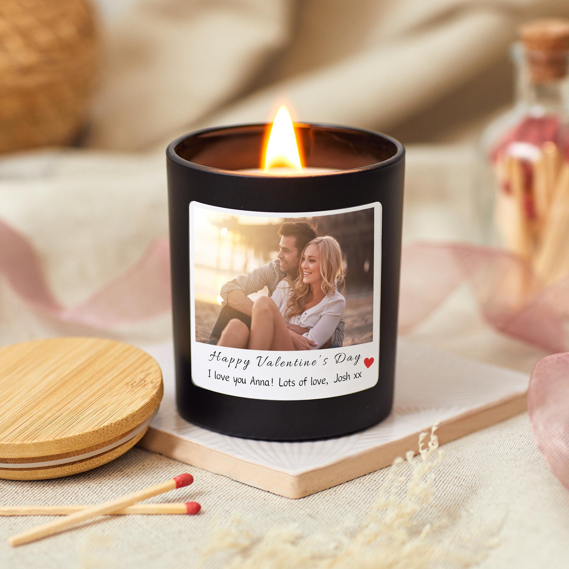 Valentine's Day Personalised Photo Scented Candle, Galentines Custom Valentines Gift with Picture, Couple Photo Gifts for Girlfriend