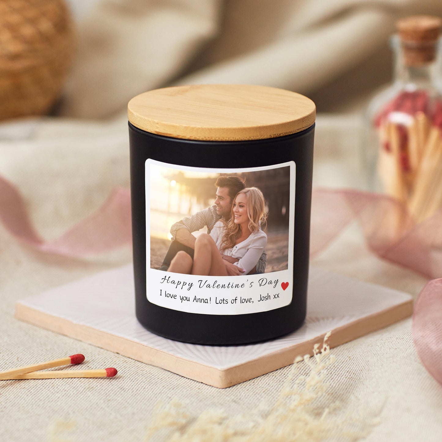 Valentine's Day Personalised Photo Scented Candle, Galentines Custom Valentines Gift with Picture, Couple Photo Gifts for Girlfriend