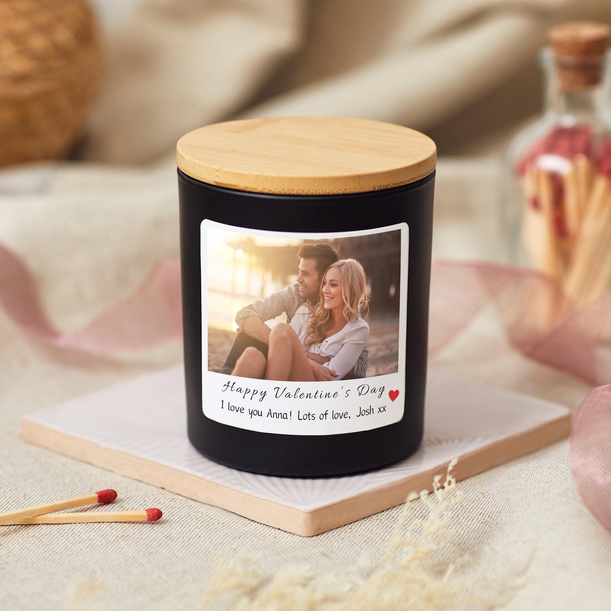 Valentine's Day Personalised Photo Scented Candle, Galentines Custom Valentines Gift with Picture, Couple Photo Gifts for Girlfriend