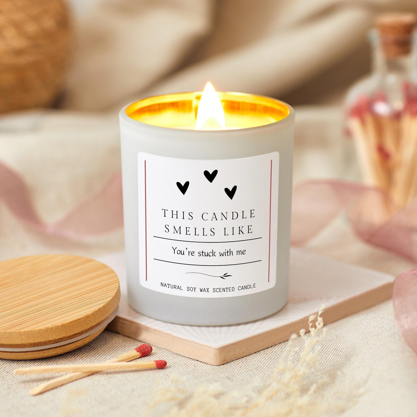 Smells Like You're Stuck With Me Gift for Girlfriend, Funny Valentines Candle for Boyfriend, Valentine Couple Gift, Cute Galentine Gift