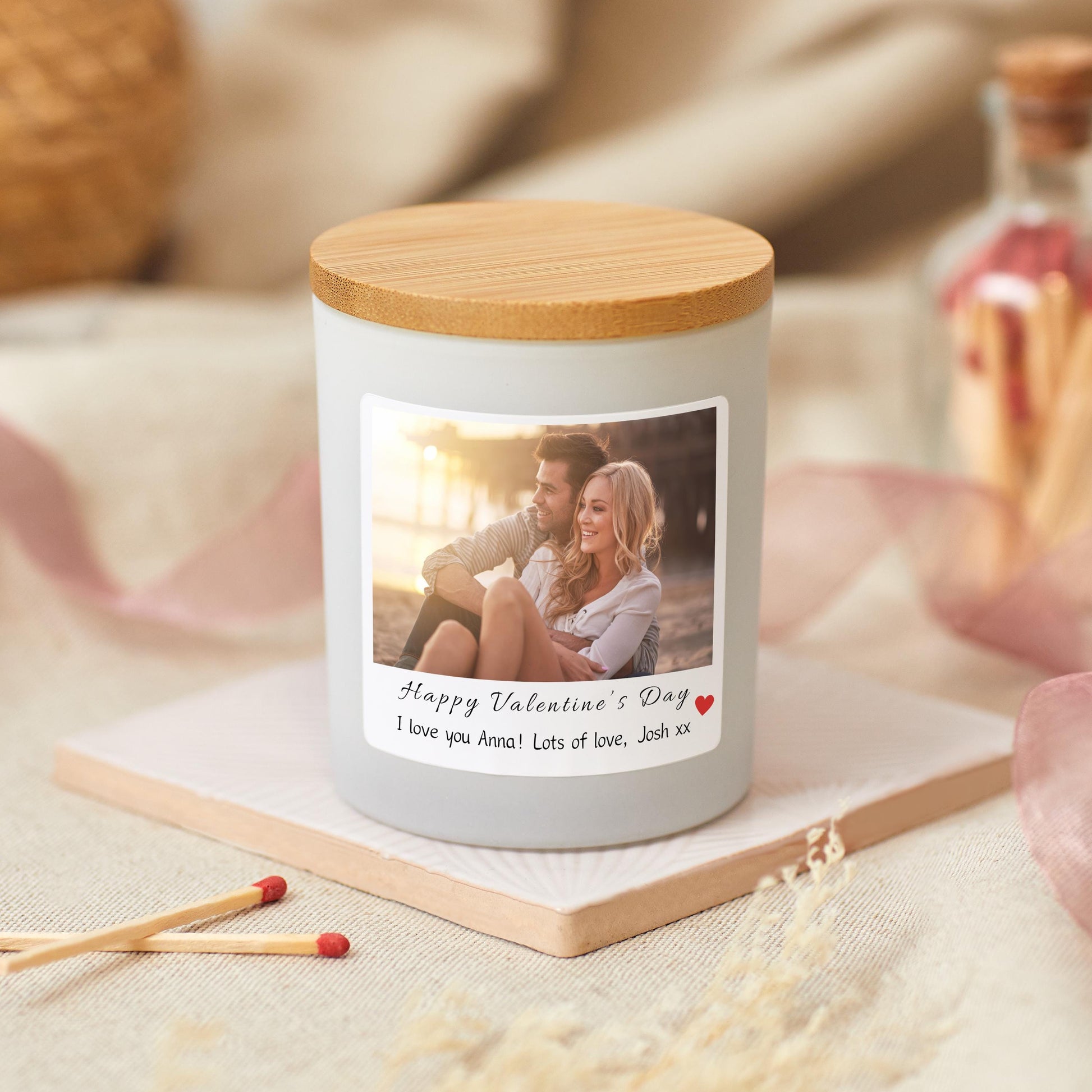 Valentine's Day Personalised Photo Scented Candle, Galentines Custom Valentines Gift with Picture, Couple Photo Gifts for Girlfriend
