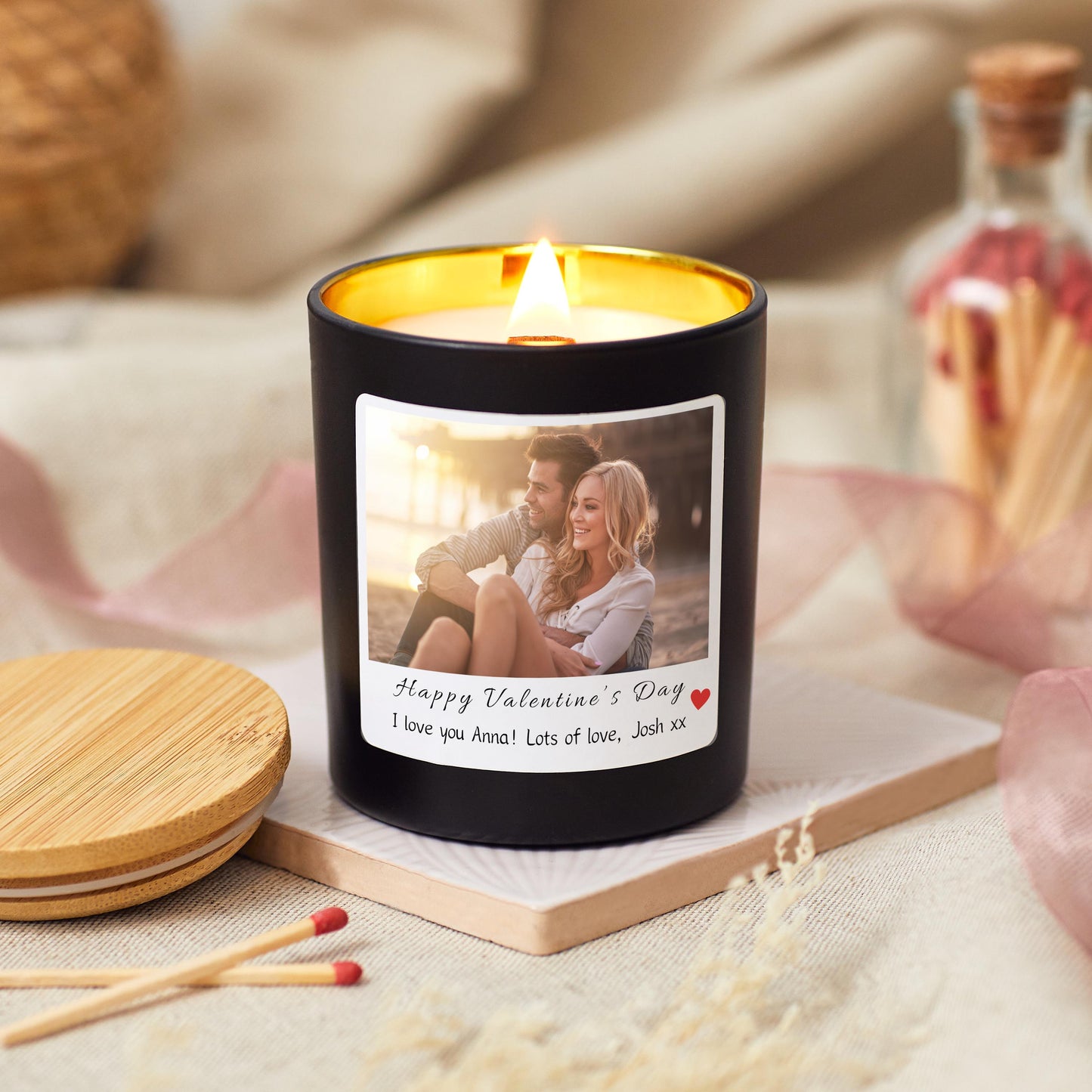 Valentine's Day Personalised Photo Scented Candle, Galentines Custom Valentines Gift with Picture, Couple Photo Gifts for Girlfriend