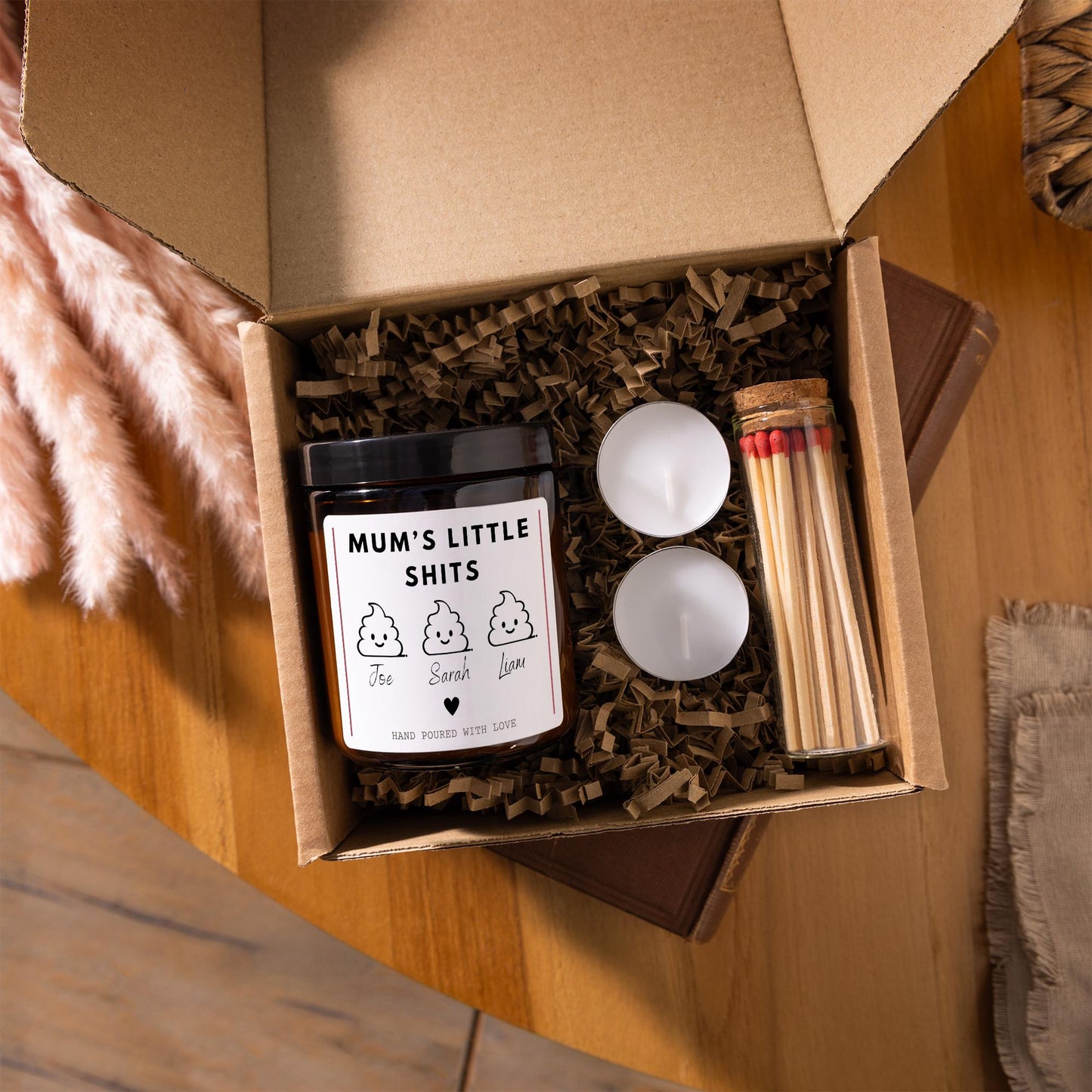 Mums Little Shits Funny Mother's Day Scented Candle Gift Set, Gift for Mum from Children, Personalised Candle Mothers Day Presents for Her