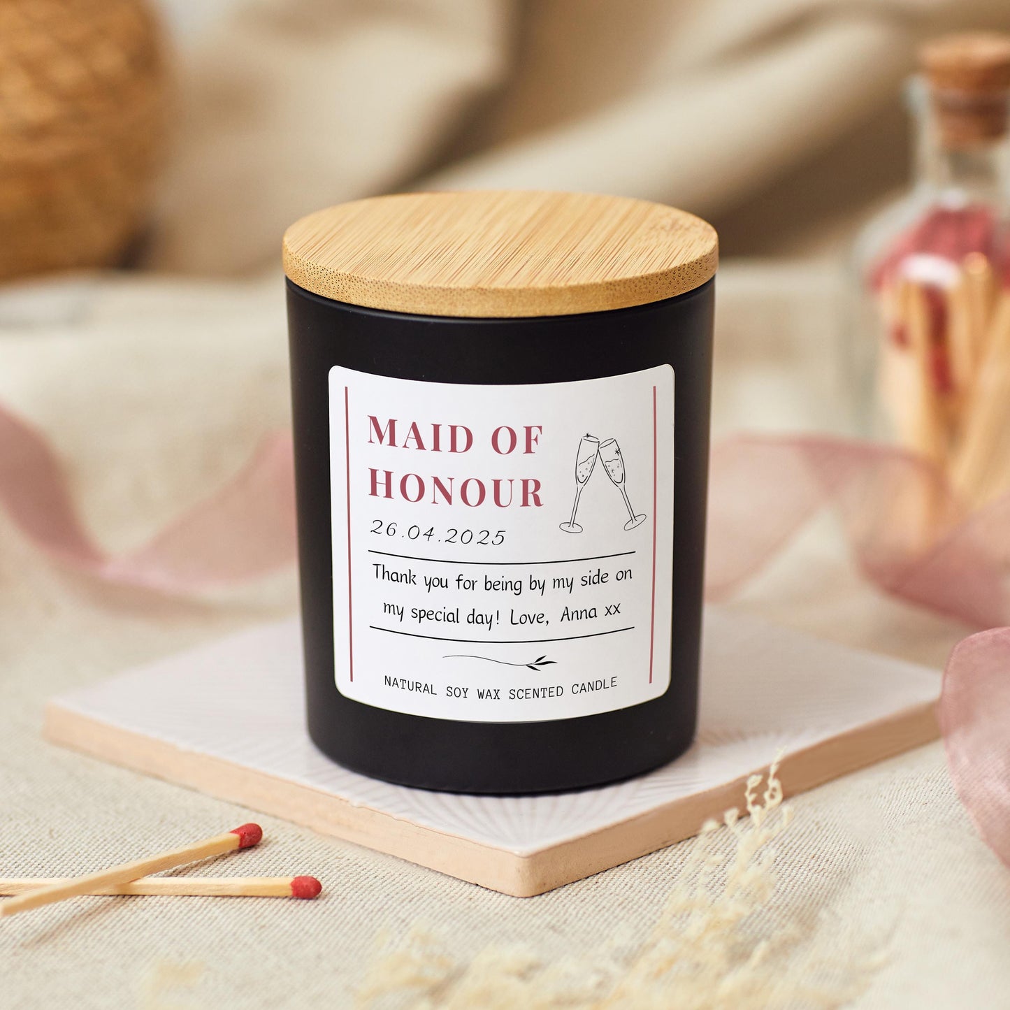 Personalised Maid Of Honour Gift, Thank You Candle for Bridesmaid, Bridal Party Bridesmaid Proposal Gift, Will You Be My Maid Of Honour?