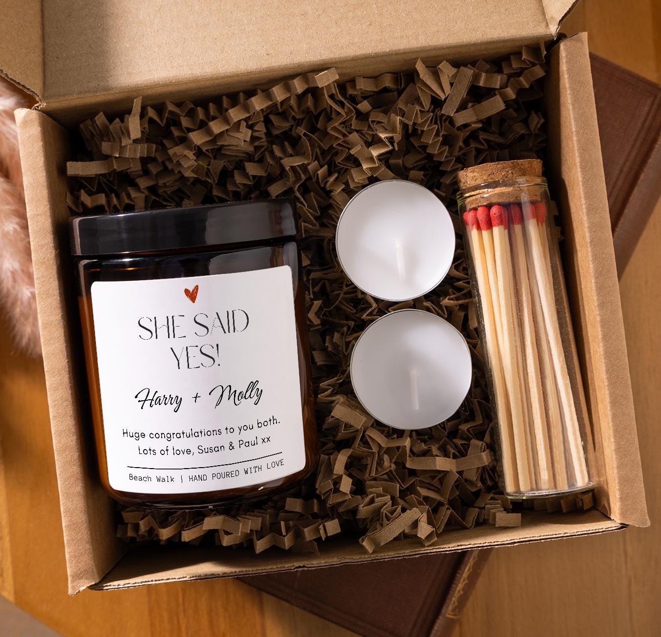 She Said Yes Personalised Scented Candle, Engagement Gift for Couple, Engagement Present for Bride to Be, Custom Engaged Gift Soy Candle