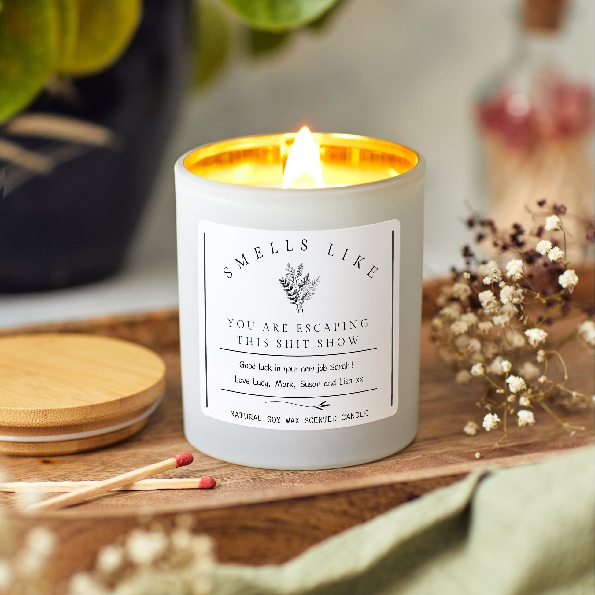 Escaping Work New Job Gift for Colleague Work Friend Personalised Candle, Leaving Work Promotion, Team Mate Farewell Goodbye Retirement Gift