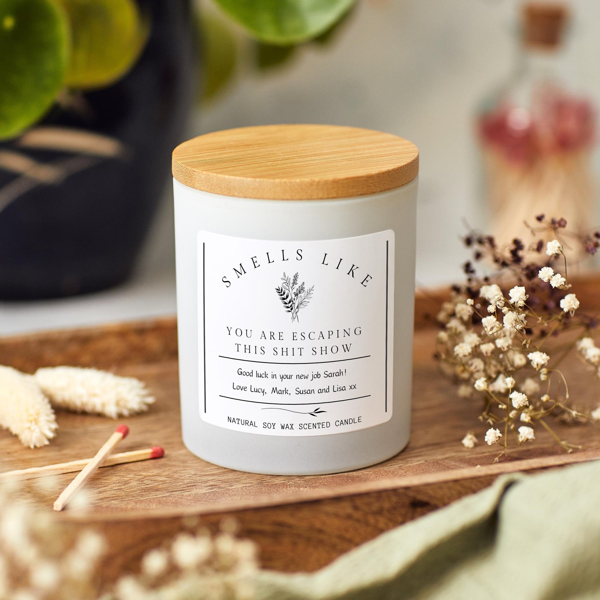 Escaping Work New Job Gift for Colleague Work Friend Personalised Candle, Leaving Work Promotion, Team Mate Farewell Goodbye Retirement Gift