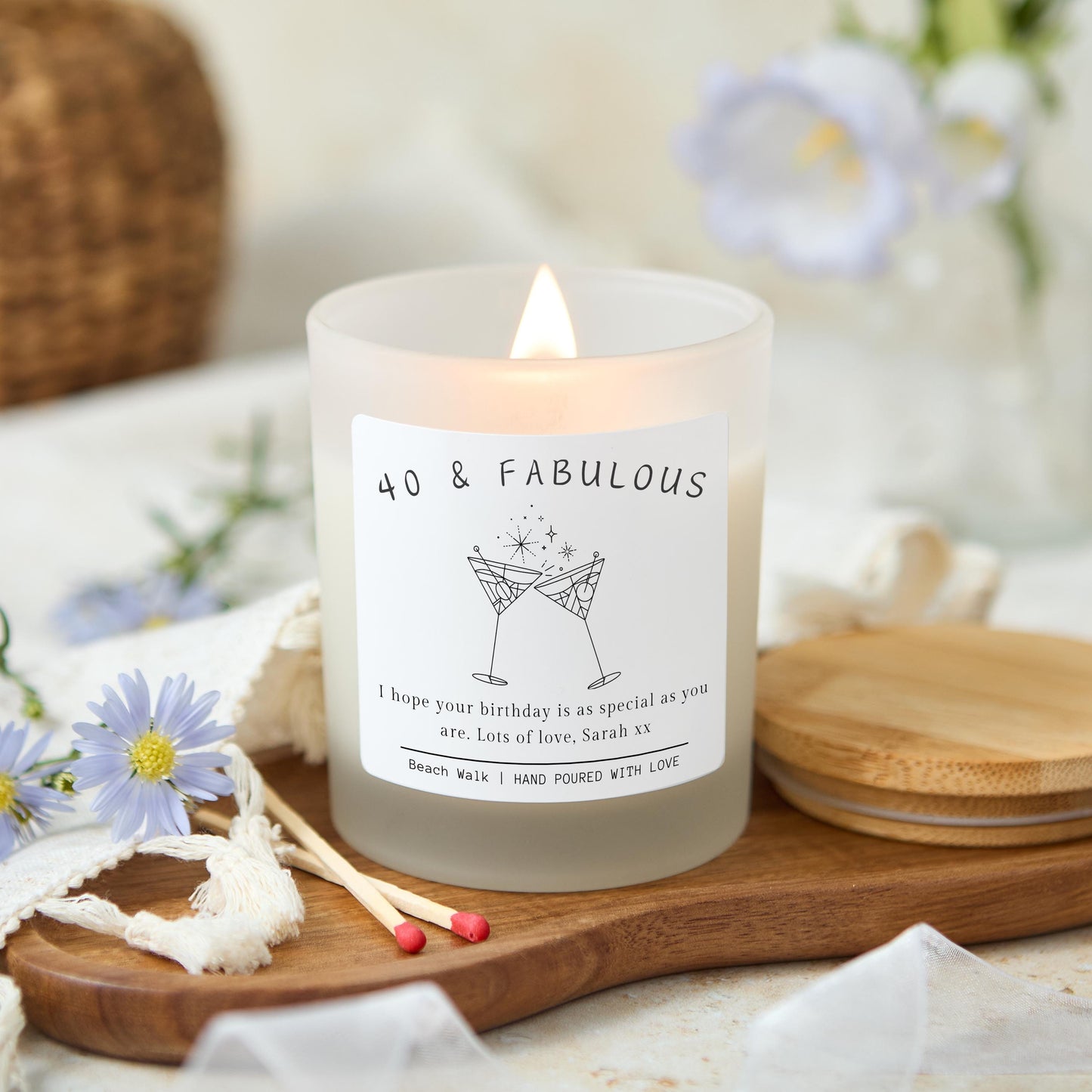 40th Birthday Gifts for Women, Forty & Fabulous, 40th Birthday Personalised Candle, Birthday Candle Gift for Friend, 40th Custom Present
