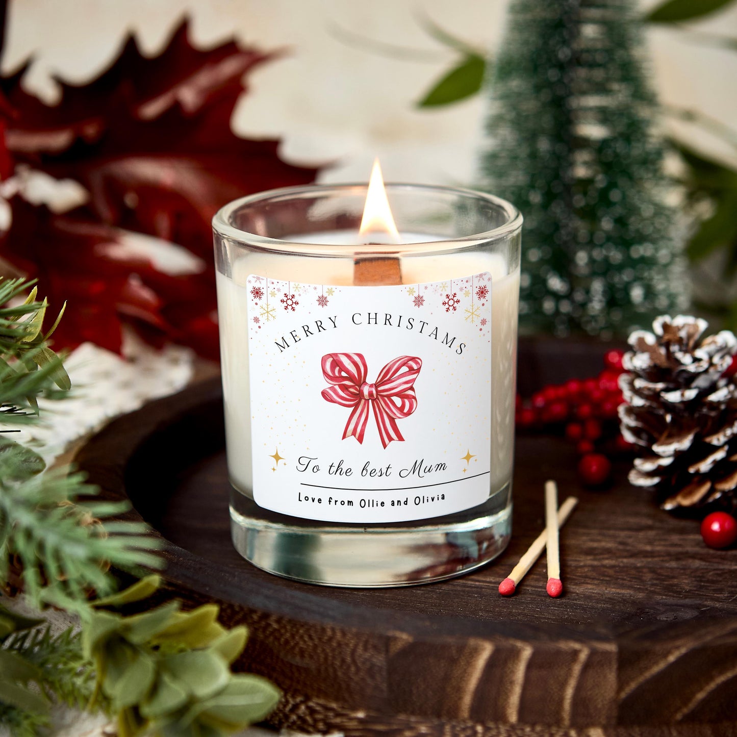Merry Christmas to The Best Mum Christmas Candle Personalised Present for Mothers, Christmas Gift for Wife, Christmas Eve Stocking Filler