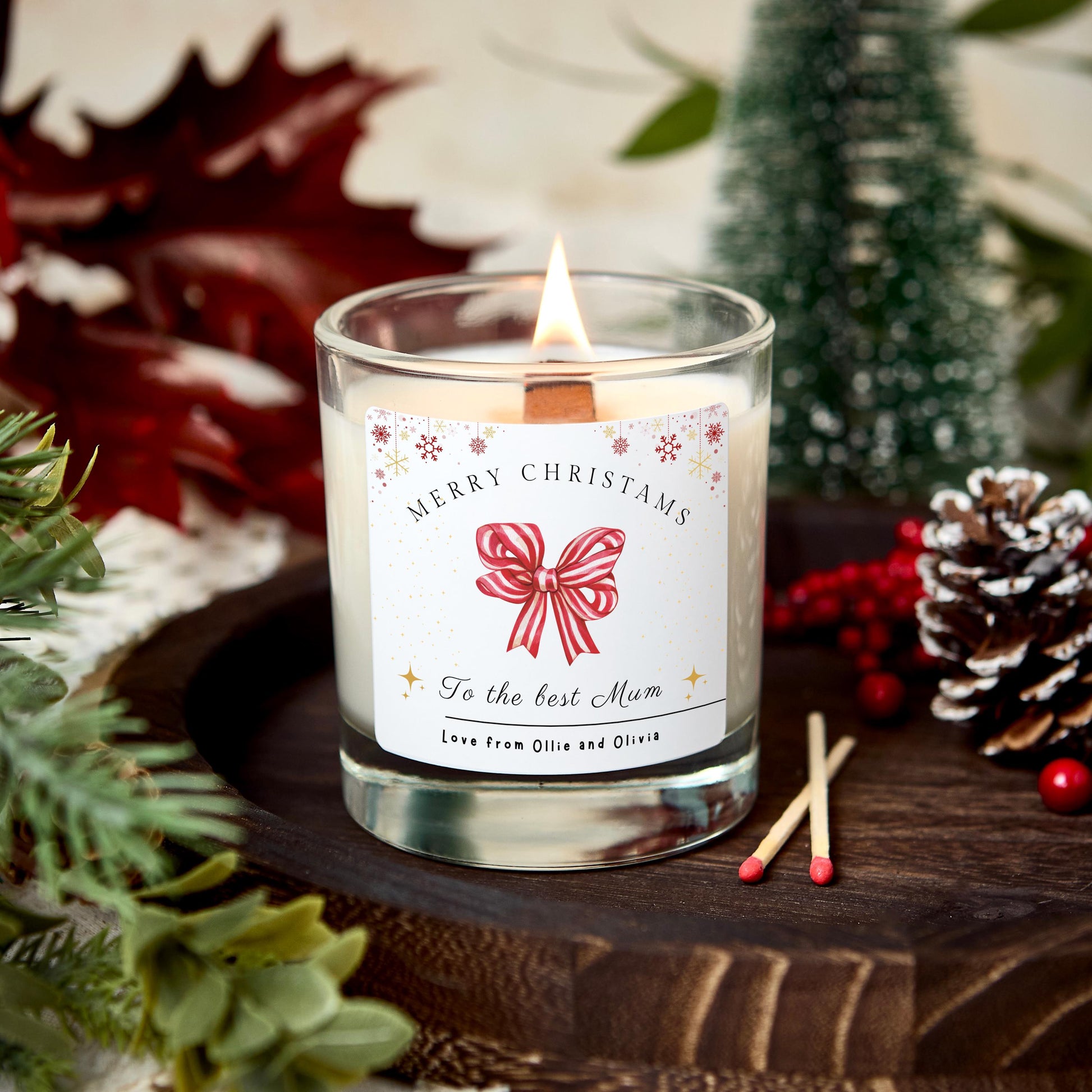 Merry Christmas to The Best Mum Christmas Candle Personalised Present for Mothers, Christmas Gift for Wife, Christmas Eve Stocking Filler