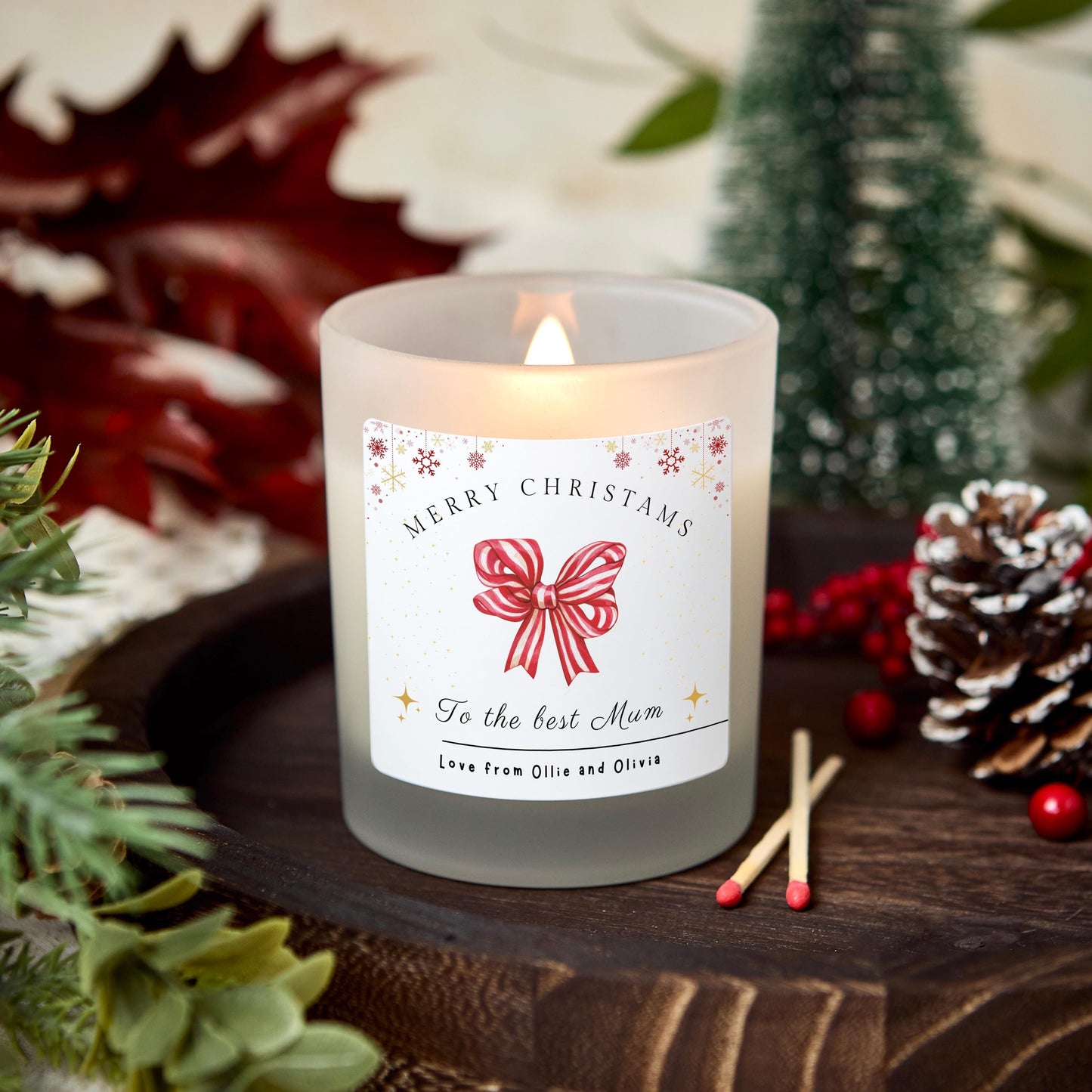 Merry Christmas to The Best Mum Christmas Candle Personalised Present for Mothers, Christmas Gift for Wife, Christmas Eve Stocking Filler