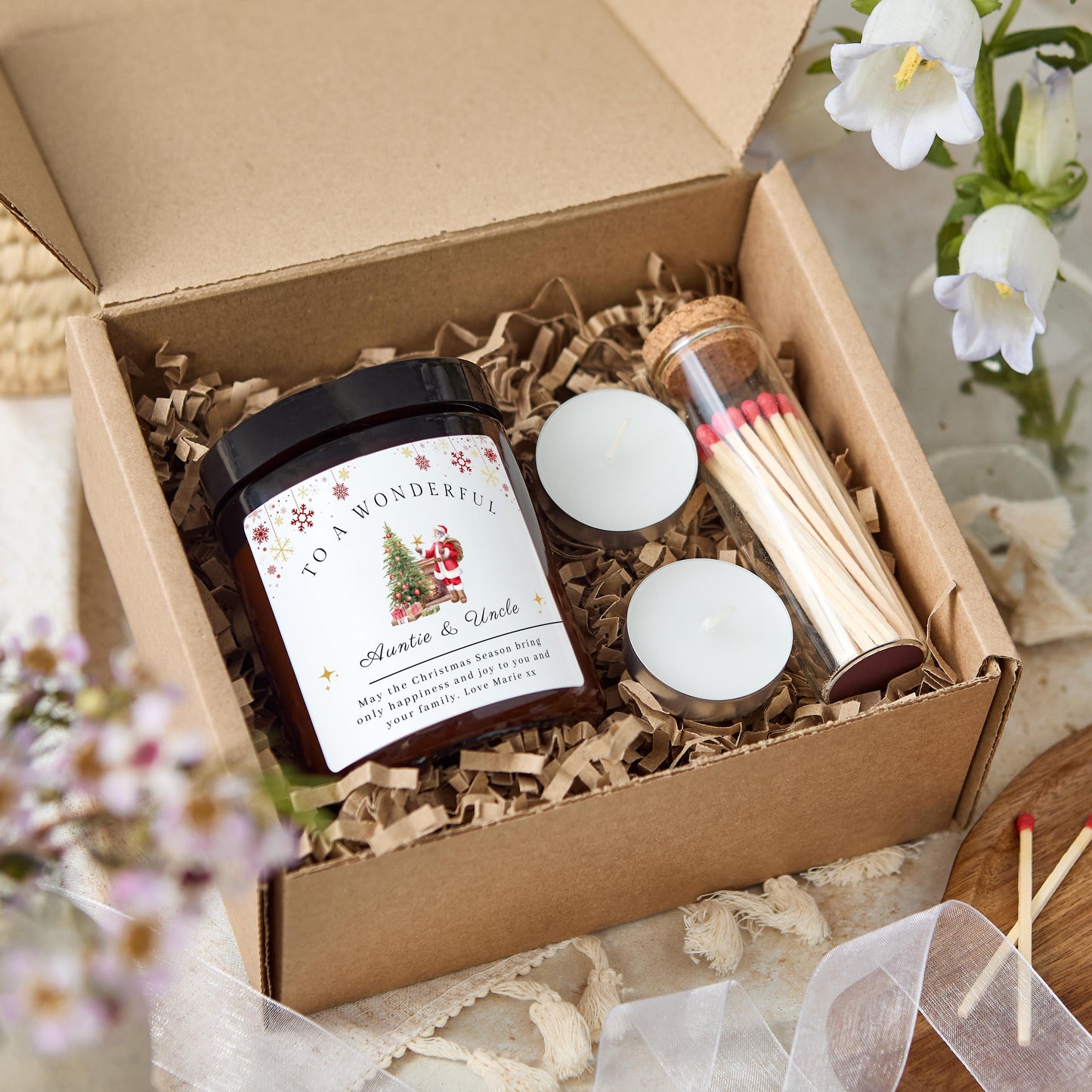 Christmas Gift for Auntie and Uncle, Merry Christmas To Wonderful Aunt Personalised Candle Present for Auntie & Uncle, Christmas Eve Present