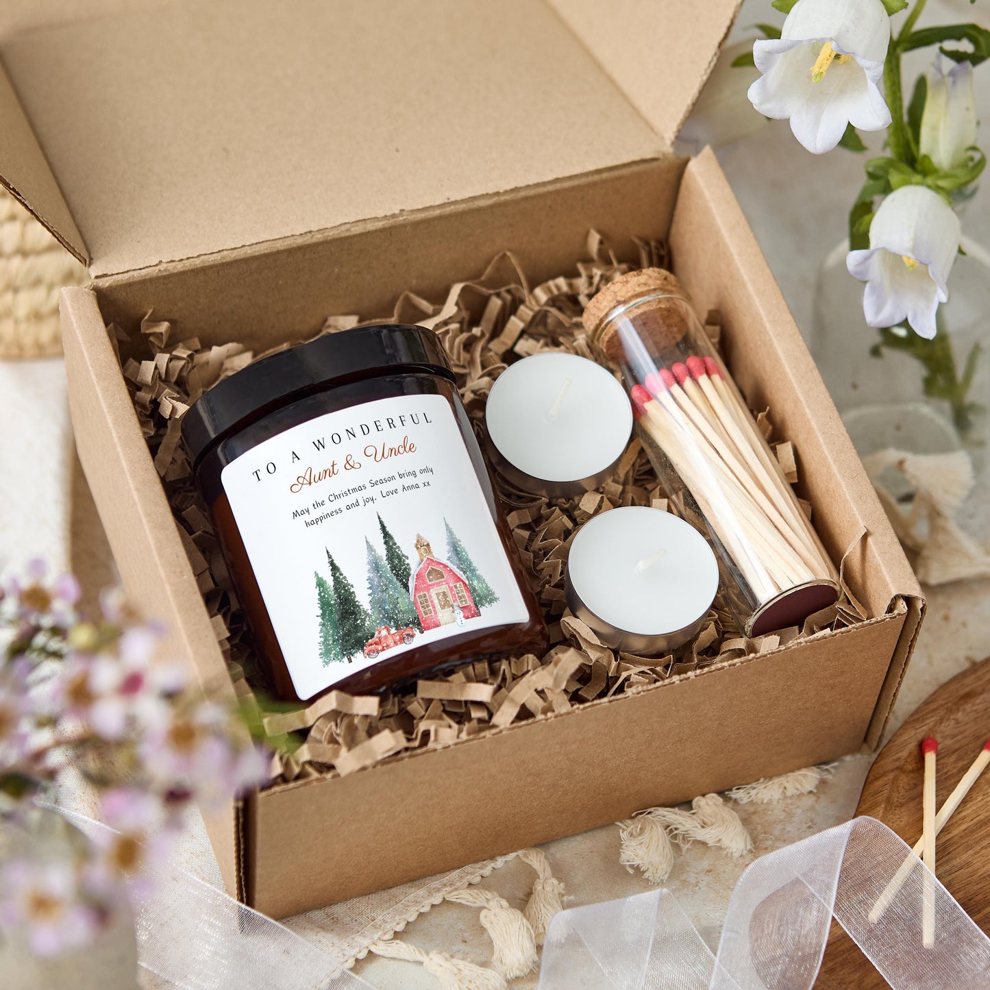 Christmas Candle Gift for Aunt and Uncle, Merry Christmas Personalised Candle Present for Wonderful Auntie & Uncle, Christmas Eve Present