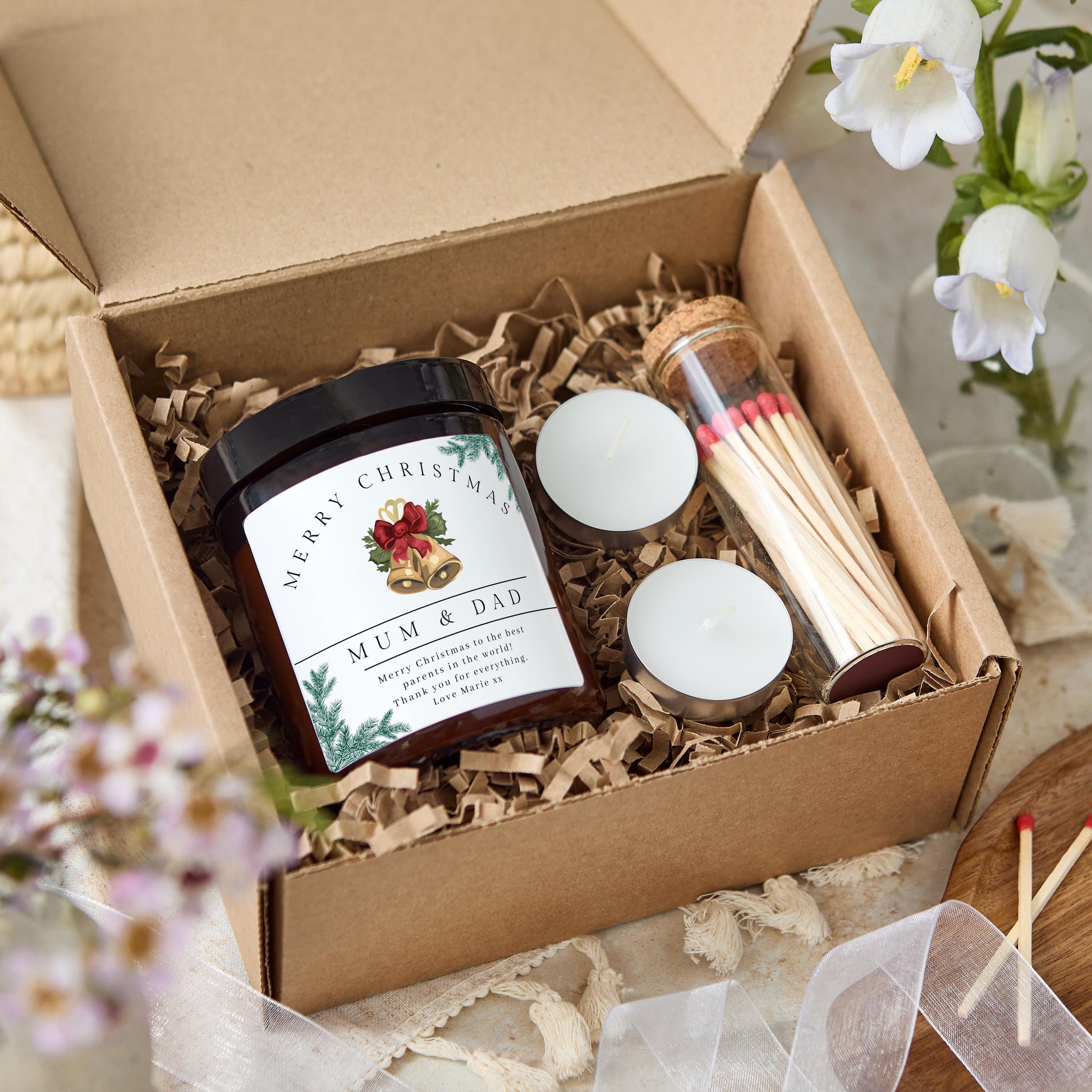 Merry Christmas Mum and Dad Personalised Xmas Candle Present for Parents, Christmas Gift for Mother and Dad, Christmas Eve Stocking Filler