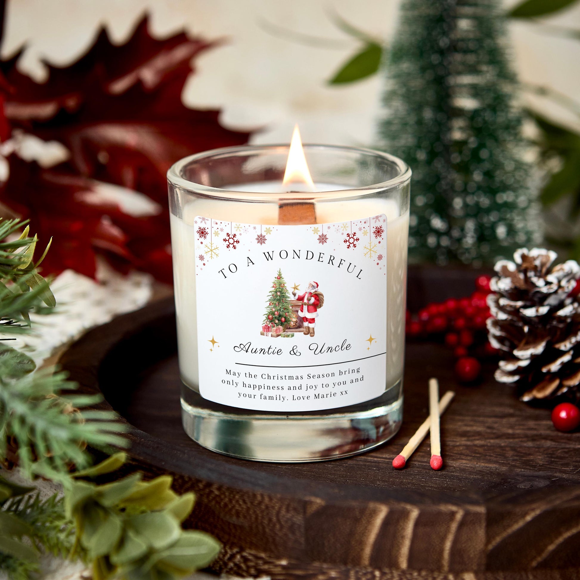Christmas Gift for Auntie and Uncle, Merry Christmas To Wonderful Aunt Personalised Candle Present for Auntie & Uncle, Christmas Eve Present