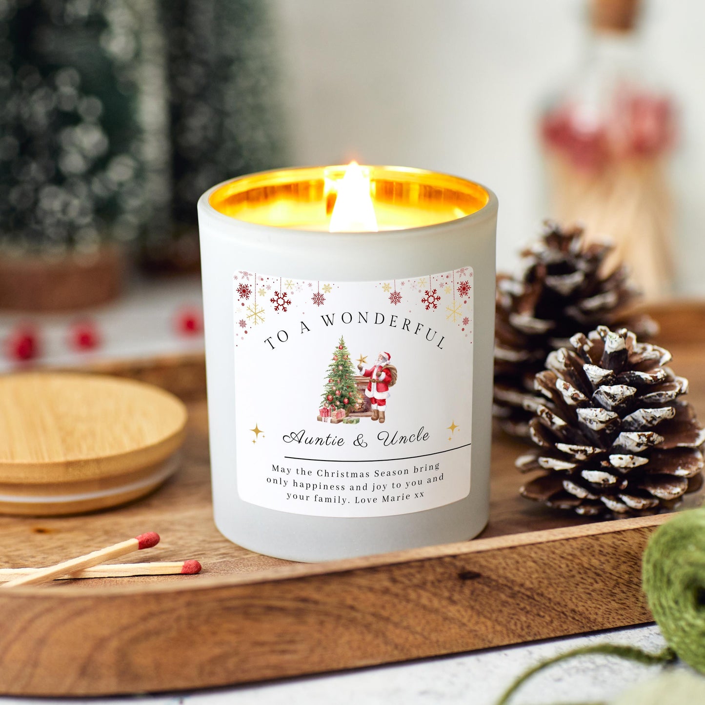 Christmas Candle Personalised Merry Christmas Present for Aunt and Uncle, Auntie and Uncle Xmas Gift for Relatives, Christmas Eve Present