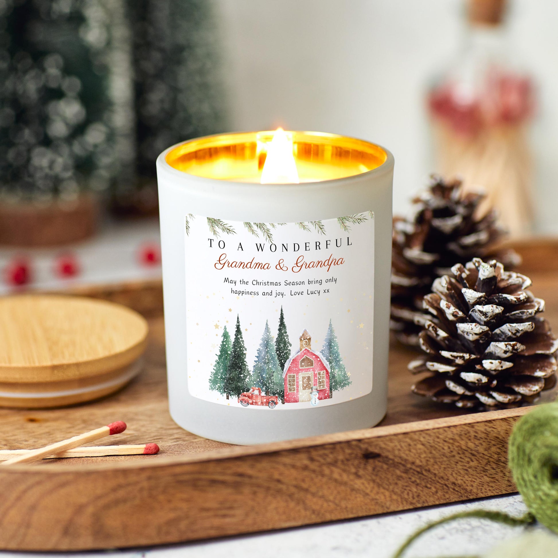 Christmas Candle Personalised Present for Grandma and Grandpa, Nana Custom Xmas Gift, Festive Soy Wax Candle for Grandparents