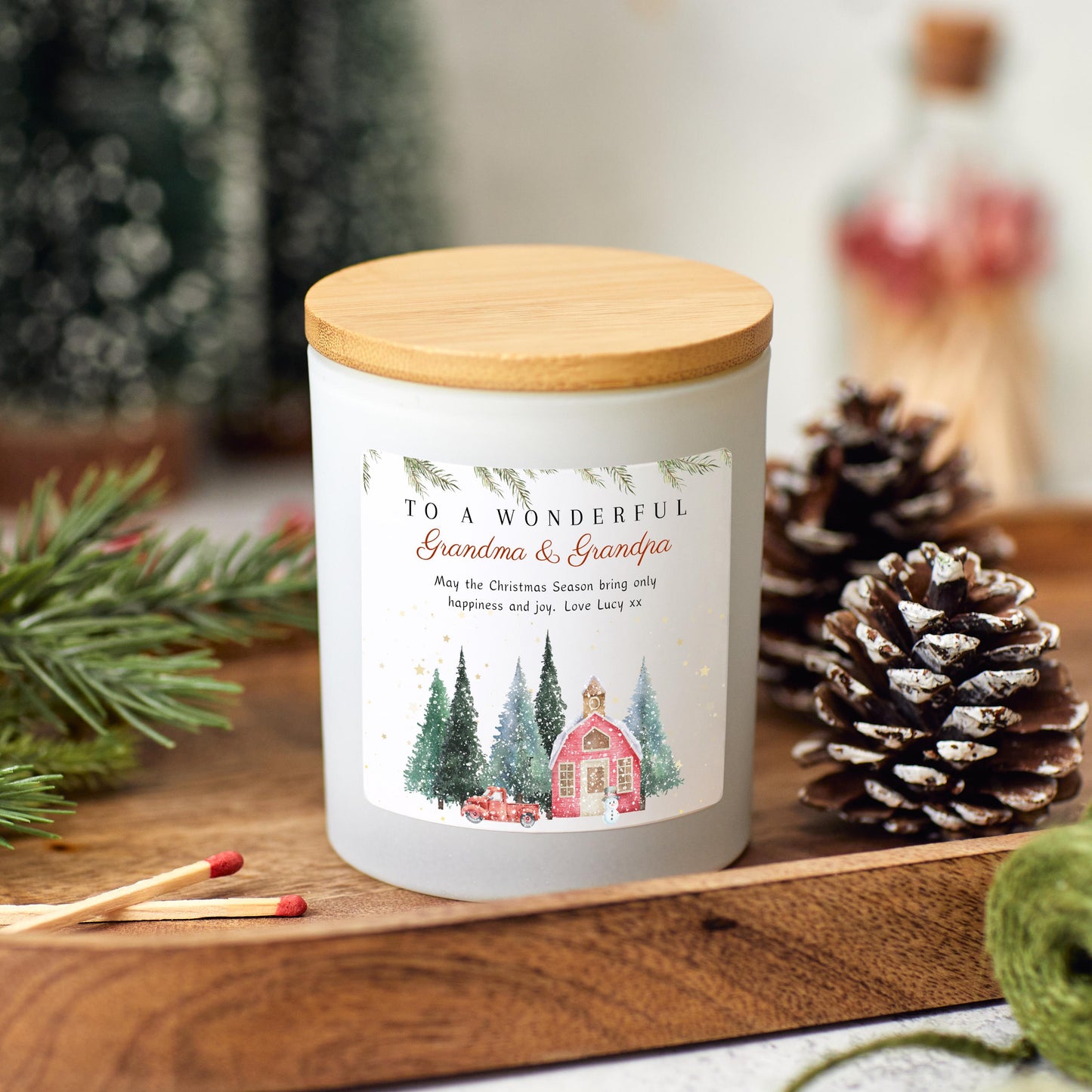Christmas Candle Personalised Present for Grandma and Grandpa, Nana Custom Xmas Gift, Festive Soy Wax Candle for Grandparents