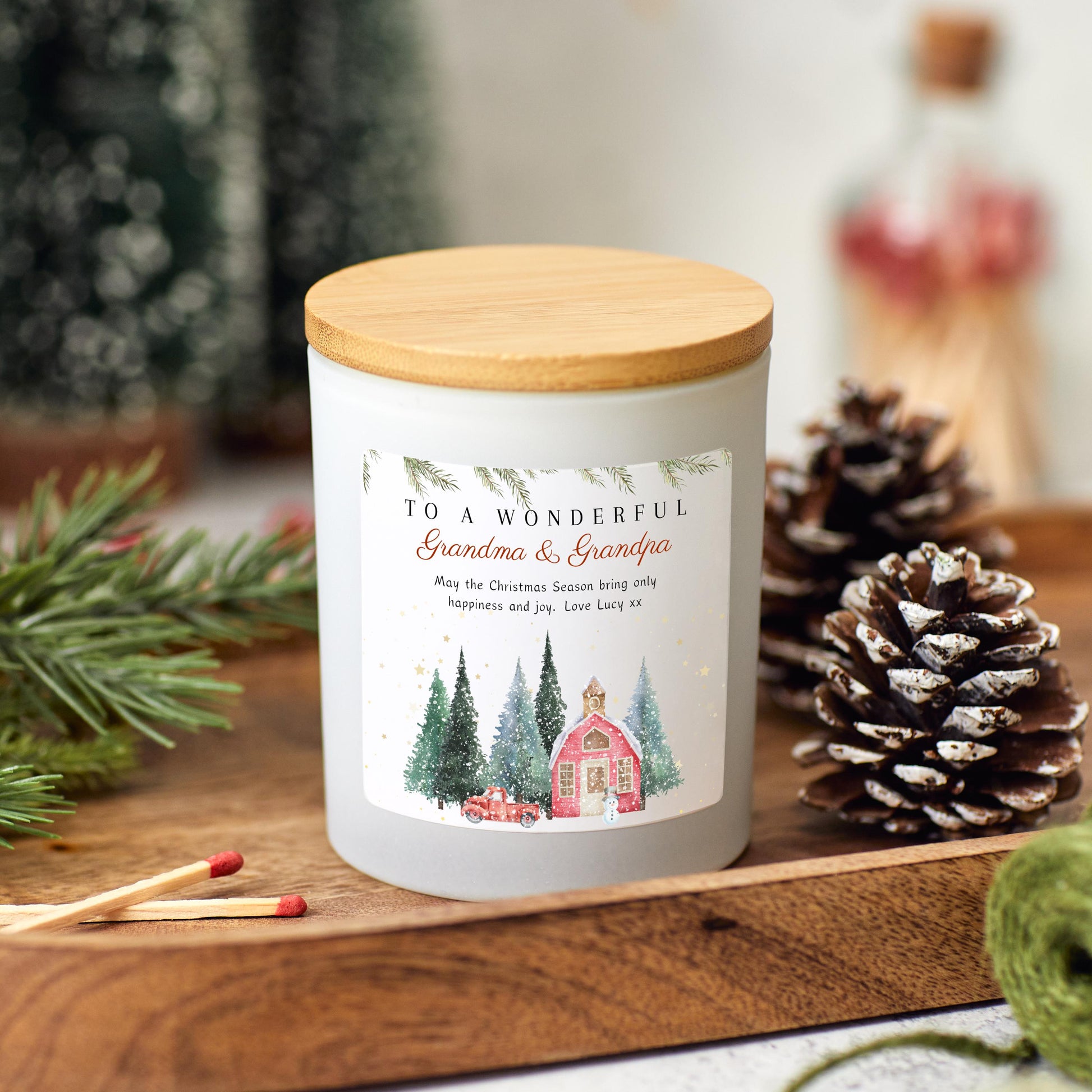 Christmas Candle Personalised Present for Grandma and Grandpa, Nana Custom Xmas Gift, Festive Soy Wax Candle for Grandparents