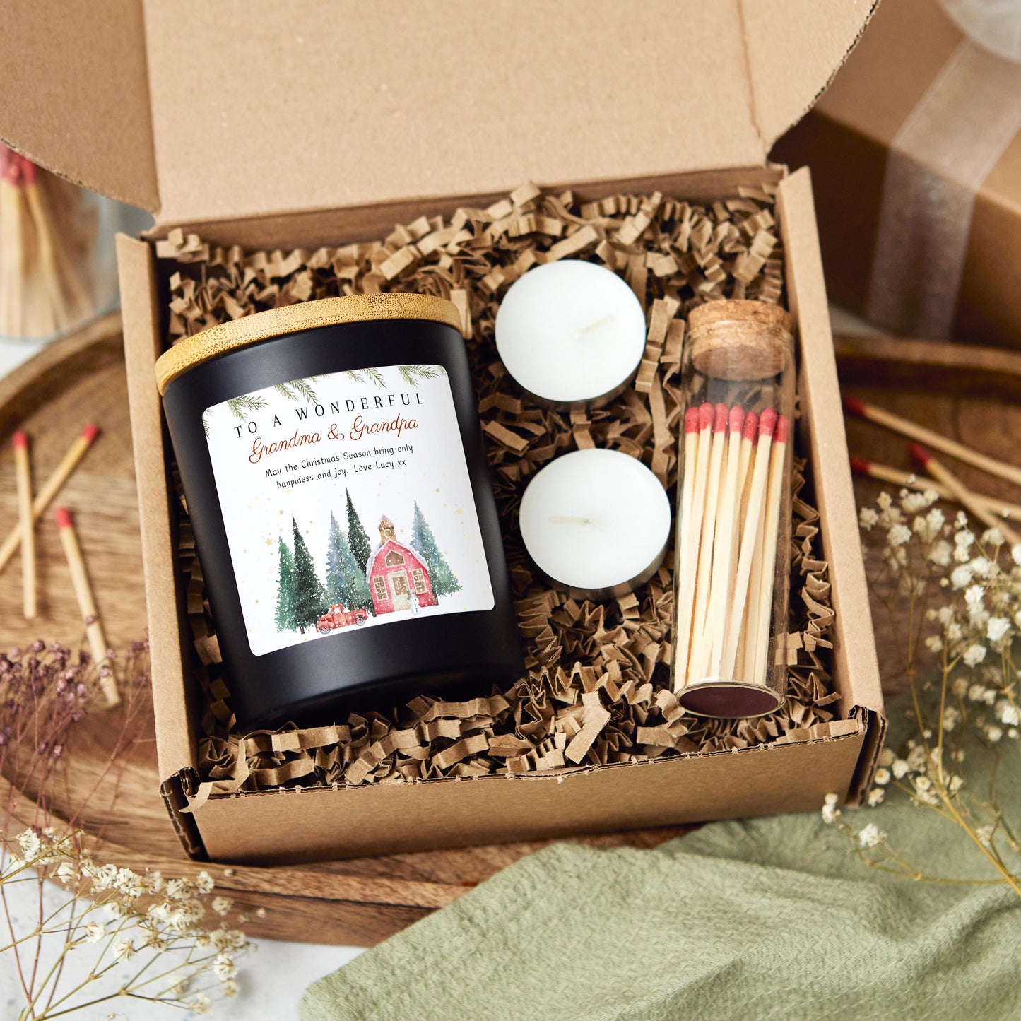 Christmas Candle Personalised Present for Grandma and Grandpa, Nana Custom Xmas Gift, Festive Soy Wax Candle for Grandparents