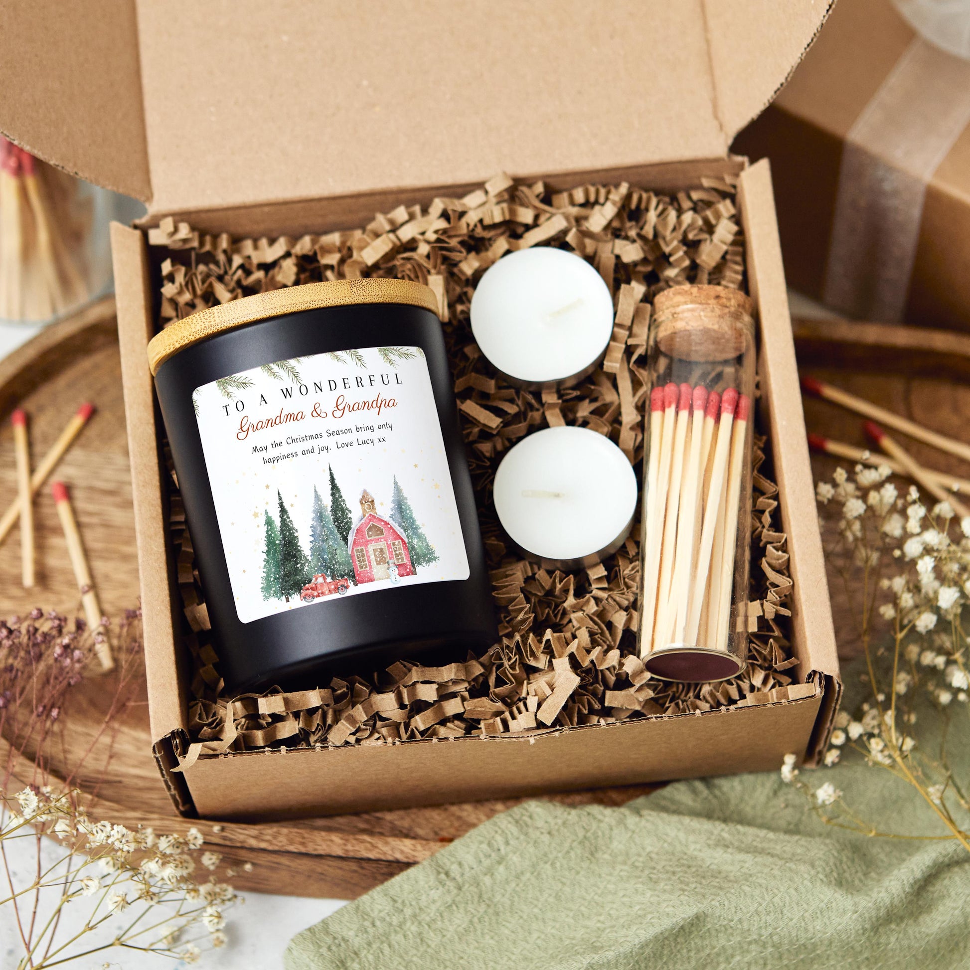 Christmas Candle Personalised Present for Grandma and Grandpa, Nana Custom Xmas Gift, Festive Soy Wax Candle for Grandparents