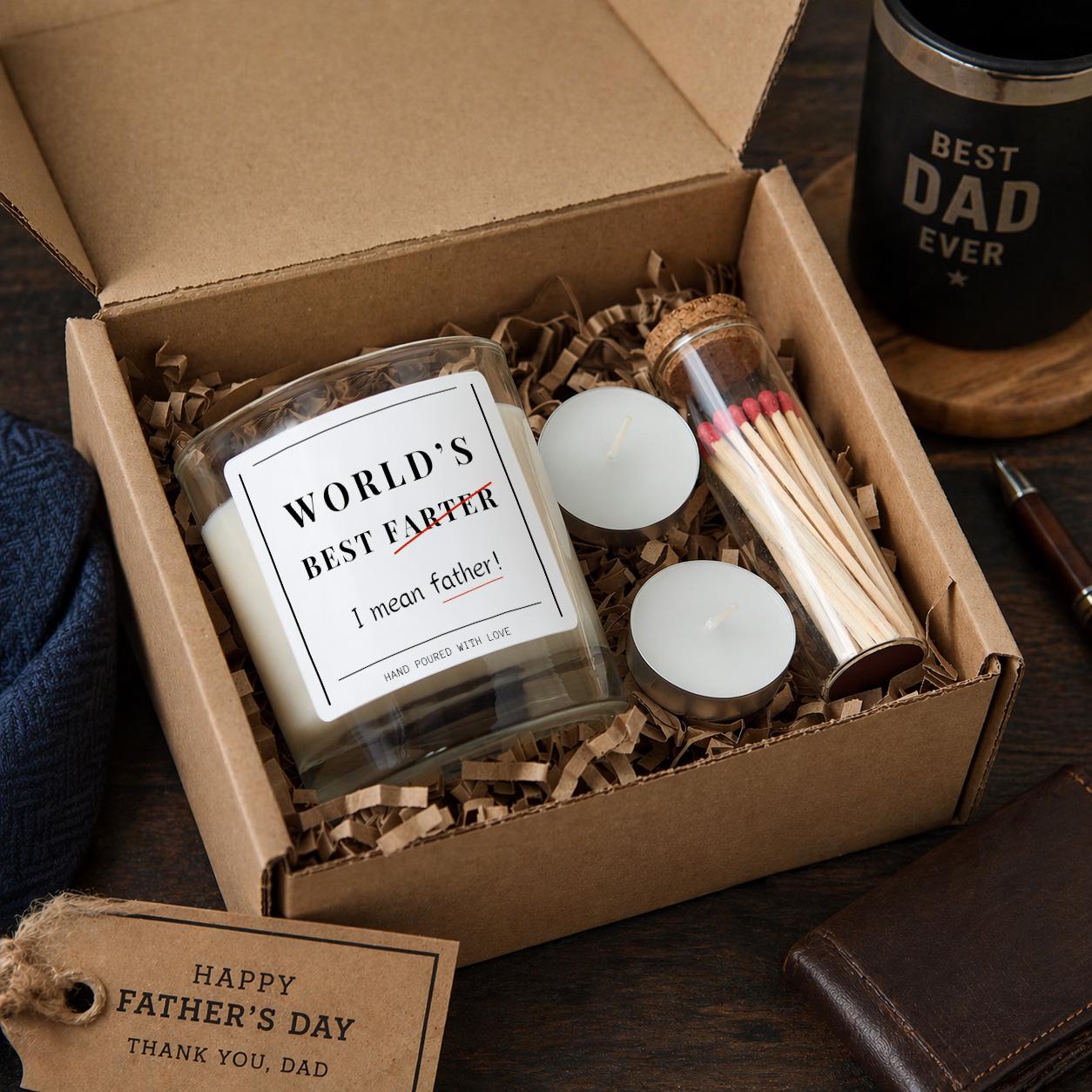 Funny Father’s Day Gift for Dad, Candle Gift Set for Him, “World’s Best Father” Joke Candle, Dad Birthday Gift Box UK