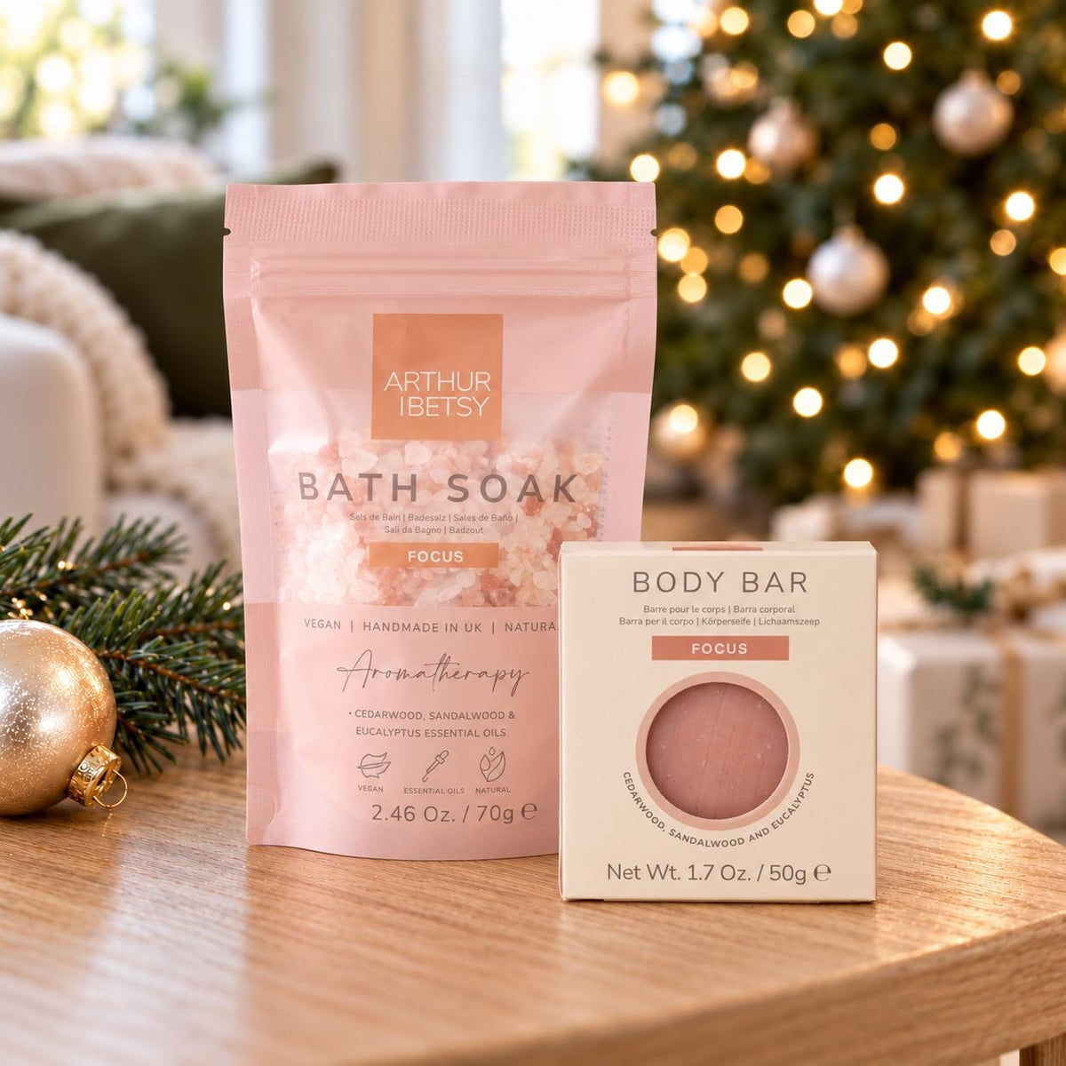 Christmas Spa Gift Set with Candle, Bath Soak, Soap and Pink Satin Sleep Mask