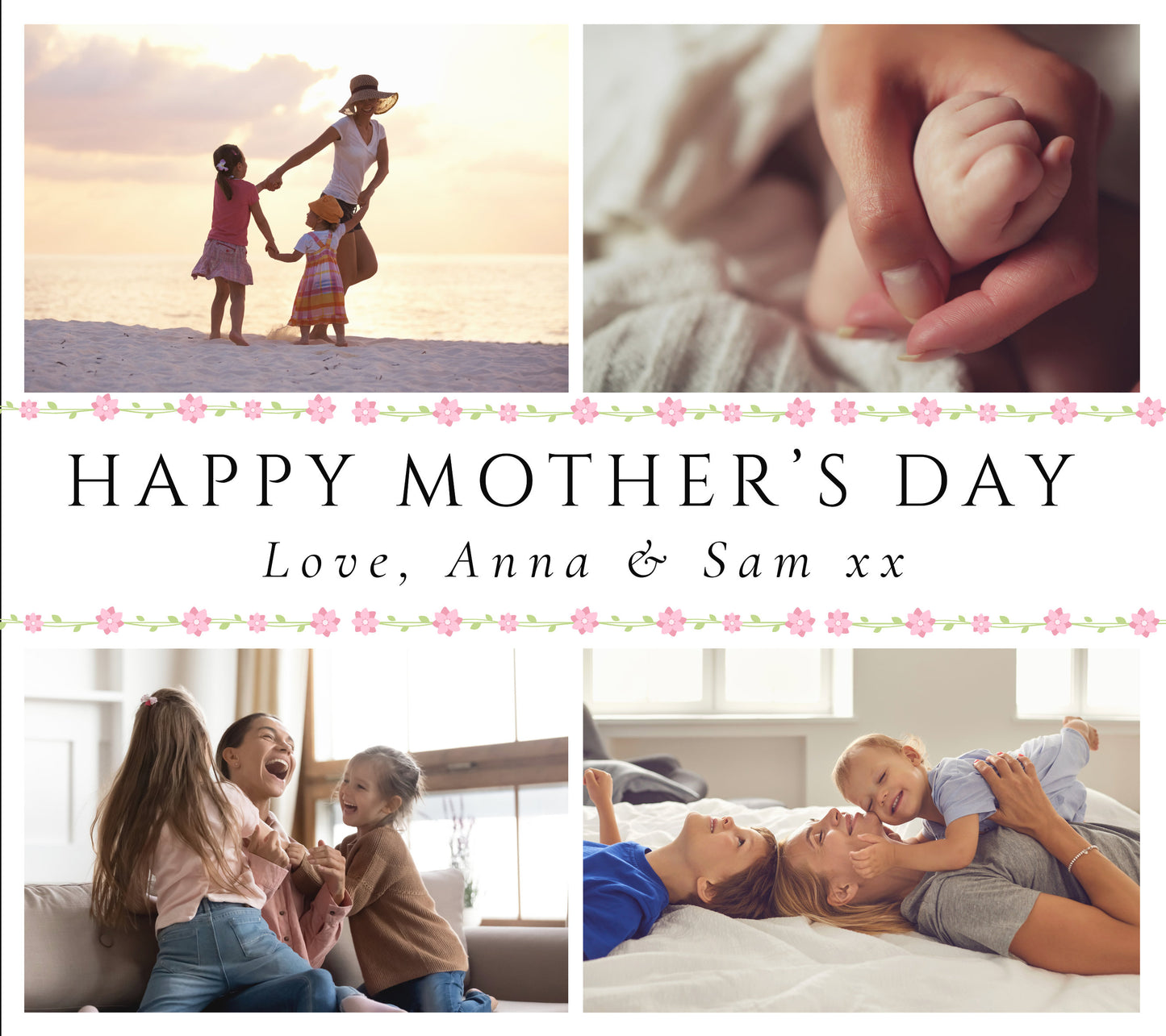 mother's day candle made with soy wax. The label design features 4 photos along with a short personalised message.