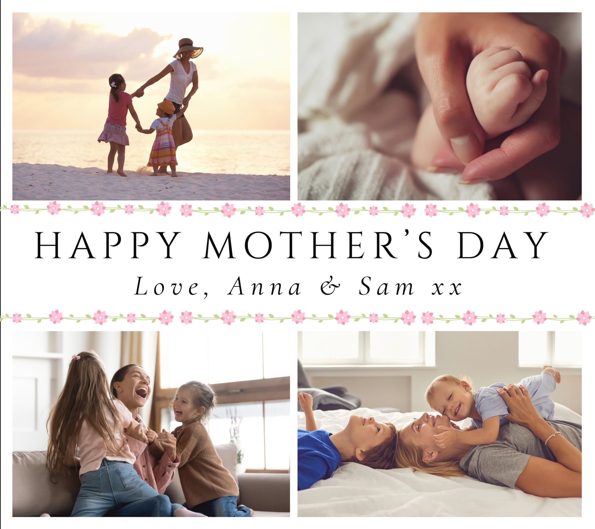 mother's day candle made with soy wax. The label design features 4 photos along with a short personalised message.