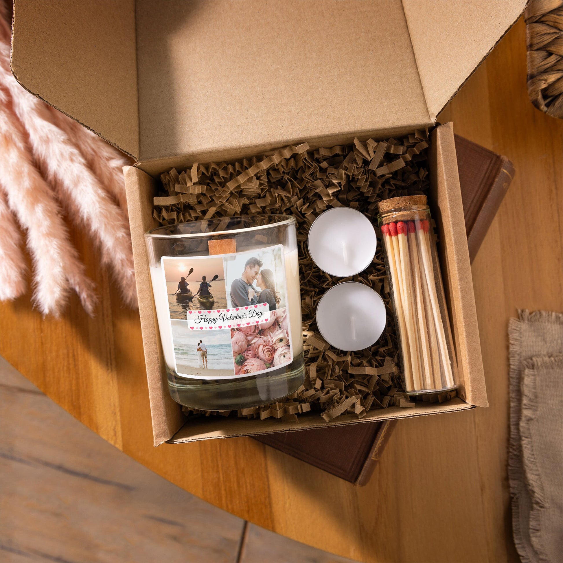 valentine's day scented candle with 4 photos